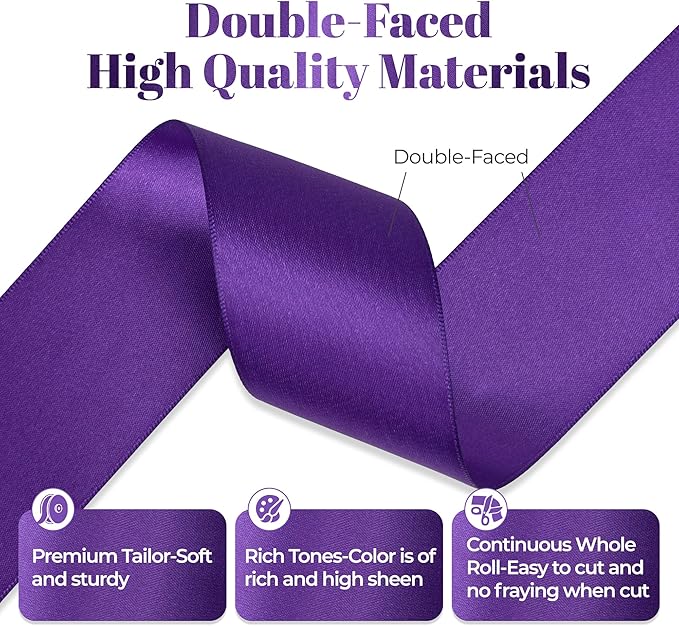 Purple Satin Ribbon, 2" x 25Yd, Perfect for Gift Wrapping, Crafts, Wedding Decor