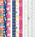 American Greetings Reversible Birthday, Baby, Wedding, and All Occasion Wrapping Paper, Unicorns and Dinosaurs (9 Rolls, 225 sq. ft.)