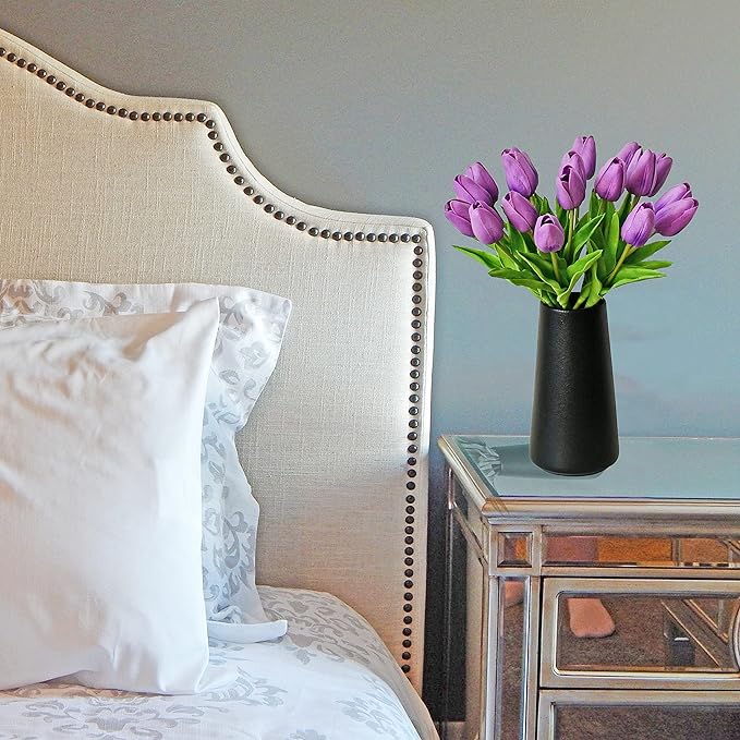 Mandy's Artificial Tulips 20 Stems Lilac PU Faux Flowers for Thanksgiving and Christmas Decorations Wedding Home Decor 13.5 Inch