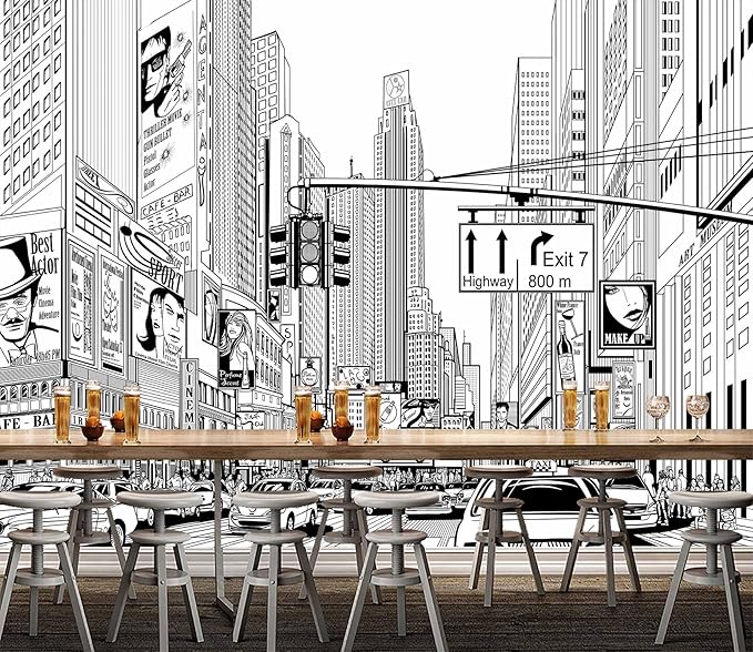 WFBHUA-Black and White City Wallpaper Peel and Stick New York Landscape Self Adhesive Wall Mural for Living Room Bathroom Bedroom 157“x108