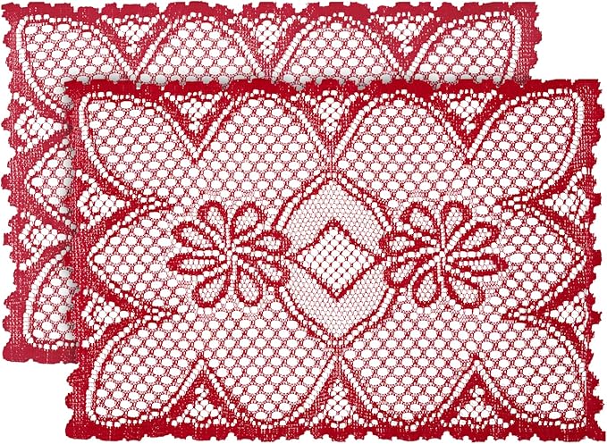 Jayla 2 Pcs Rectangle Lace Placemats for Tables Embroidered Lace Tablemats Vintage Crochet Floral Table Runner Vintage Wedding, Tea Party Decor,12x17 Inch