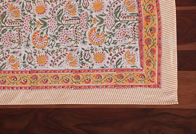 ATOSII Clover Yellow 100% Cotton Square Fall Tablecloth, Handblock Floral Print Linen Table Cloth for Kitchen Dining I Parties, Weddings, Outdoors, Christmas, Thanksgiving Fall Decor 60 X 60 Inches