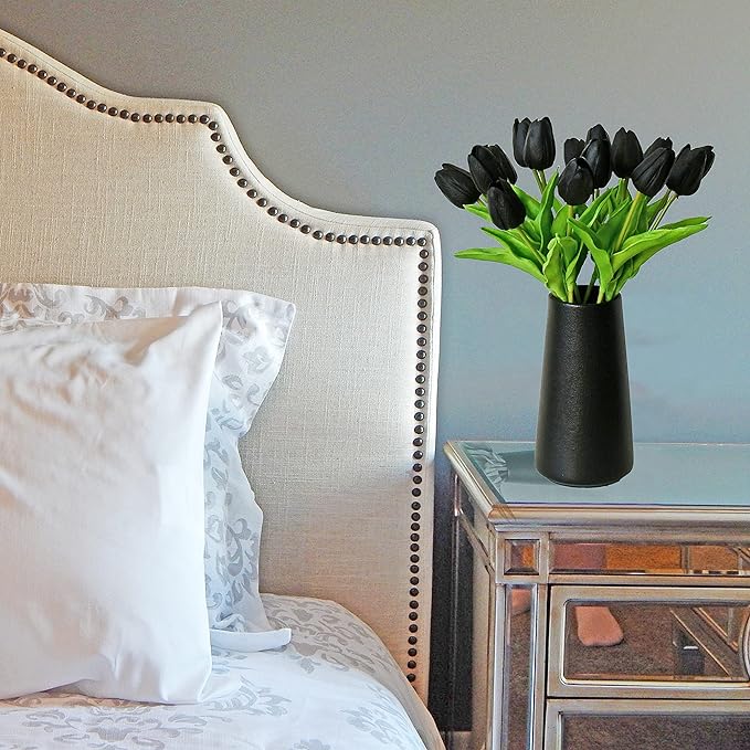Mandy's Artificial Tulips 20 Stems Black PU Faux Flowers for Thanksgiving and Christmas Decorations Wedding Home Decor 13.5 Inch