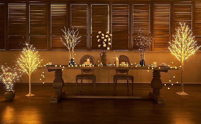 LITBLOOM Lighted White Birch Twig Branches 30IN 150 LED Plug in with Timer and Dimmer, Artificial Tree Branch with Lights for Indoor Outdoor Home Christmas Room Decoration