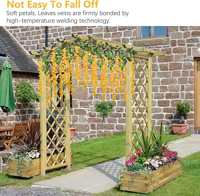 24 Pack Orange Wisteria Hanging Flowers, 3.4 Ft Fake Hanging Flowers, Artificial Wisteria Garland Vines for Wedding Room Backdrop Outdoor Patio Garden Thanksgiving Decoration