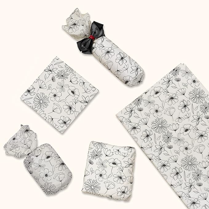 Pro Supply Global Black and White Floral Printed Tissue Paper for Gift Bags or Boxes and Wrapping - Spring Bulk Decorative Art Tissue Paper for Packaging and Gifting | 24 Sheets 20" x 30"