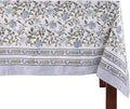 ATOSII Mahoka Blue 100% Cotton Fall Tablecloth, Handblock Floral Linen Table Cloth for Kitchen Dining Table I Parties Weddings Outdoors Easter Valentine's Gift I 60 X 108 Inches I 8 Seater