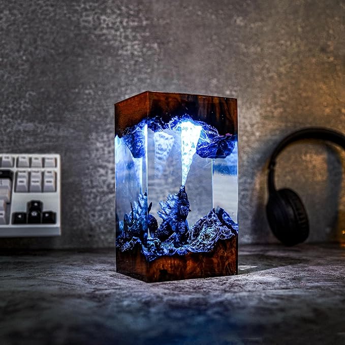 GodziIIa Night Light – Atomic Breath Resin Lamp, Epoxy LED Desk Light for Fans and Collectors, Handmade Movie-Inspired Glow Lamp, Unique Gift for Him, Home or Office Decor