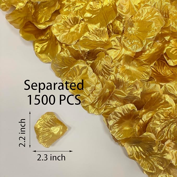 Separated 1500 PCS Artificial Gold Rose Petals for Romantic Night,Faux Gold Flower Petals for Flower Girl Weddings Valentine Day Party Romantic Decoration(Ready-to-use)