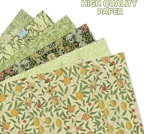 12 Sheets William Morris Wrapping Paper William Morris Gift Wrap Paper Vintage Floral Gift Wrapping Papers Green Vines and Flowers Art Papers for DIY Crafts Birthday Gift Packing Favors, 20x27 Inch