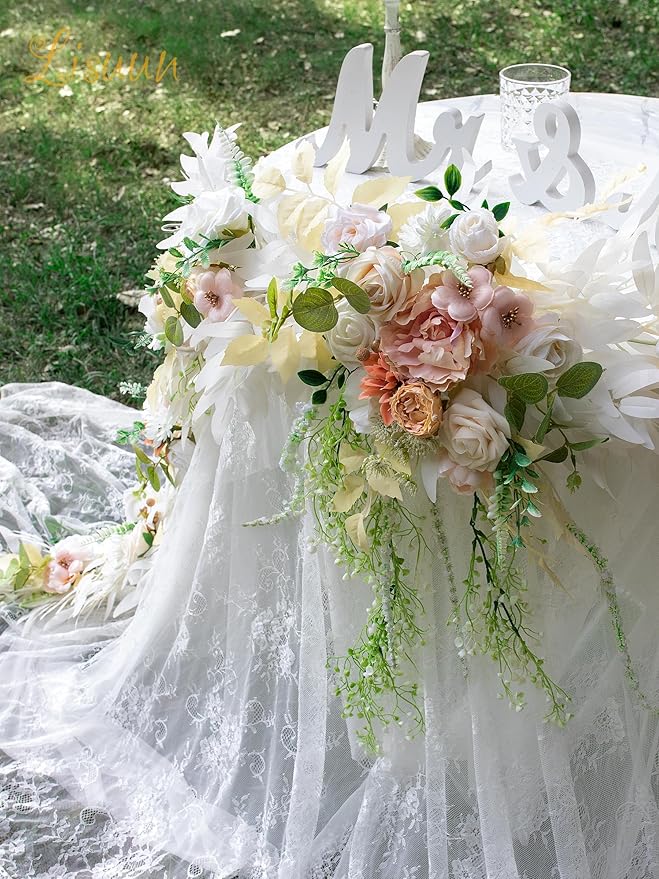 9FT Wedding Arch Flower Garland, Handmade Wedding Table Decorations,Head Table Floral Decor for Noble and Charming Wedding Ceremony