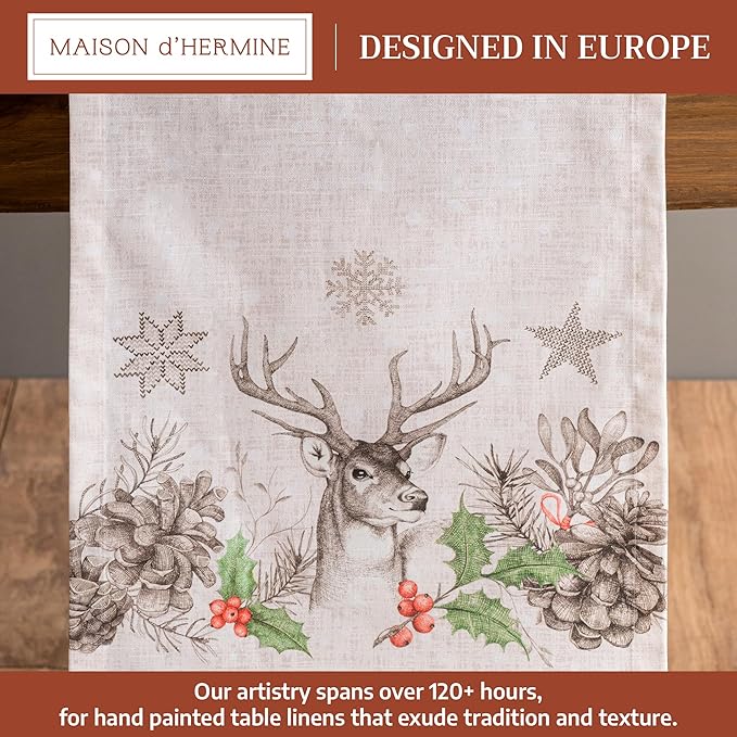 Maison d' Hermine Table Runner 100% Cotton Single Layer Table Runners 108 inches Long for Thanksgiving Christmas Decorations Home Kitchen Dining Party Wedding (Christmas Dew, 14.5" x 108")