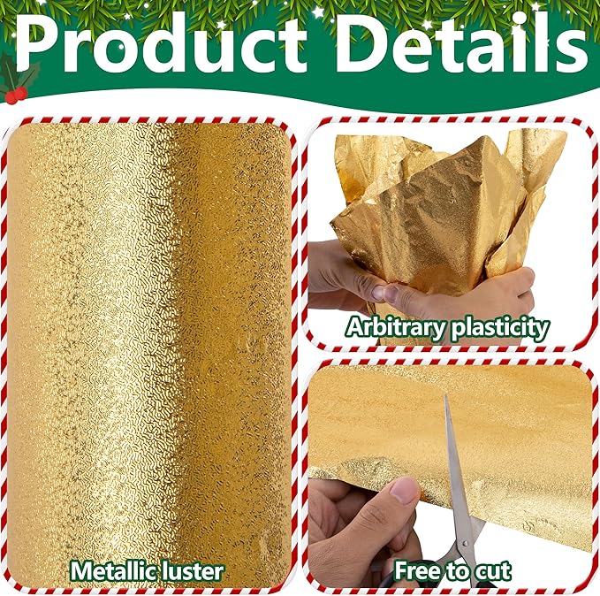 Iceyyyy 10 Yard Christmas Plant Pot Floral Foil, Matte Texture Floral Foil Plant Pot Covers, Golden Florals Foils Wrapping Paper for Home Garden Pots Vases DIY Decoration