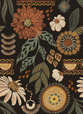 JiffDiff Boho Peel and Stick Wallpaper 17.3" x 120" Vintage Sun Floral Retro Removable Contact Paper Dark Botanical Flowers Bathroom Bedroom Renter Friendly Wall Mural