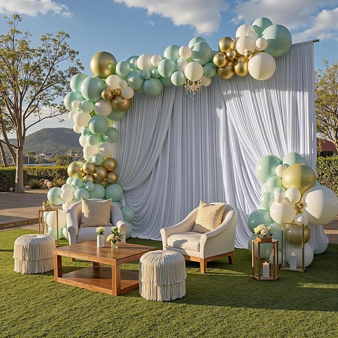 PartyVillage 20ft×15ft White Backdrop Curtain for Wedding Parties, 4 Panels Wrinkle Free 15 FT Long Polyester Photo Backdrop Drapes Back Drop Cloth for Birthday Photography Background