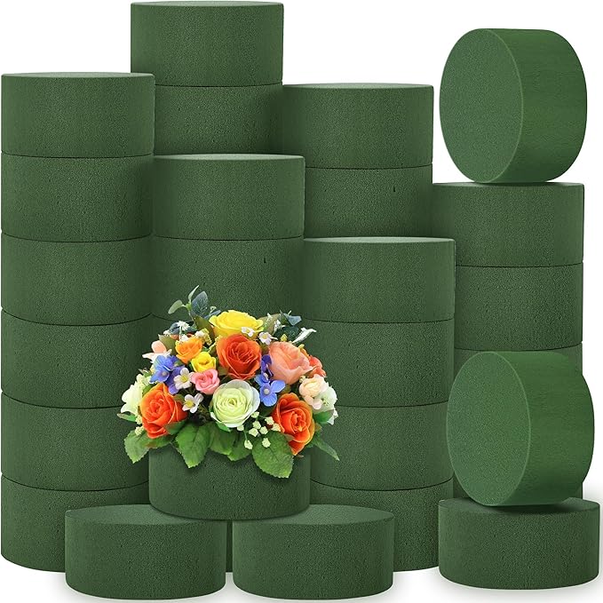 36 Packs Round Floral Foam Blocks Green Wet Dry Flower Foam Bricks 3.15 Inch DIY Flower Arrangement Supplies Kit Florist Block for Aisle Flowers Wedding Party Decorations