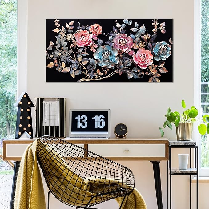 Flower Pictures Wall Decor Living Room Colorful Canvas Wall Art for Office Modern Prints Decor Bedroom Women Size 20" x 40"
