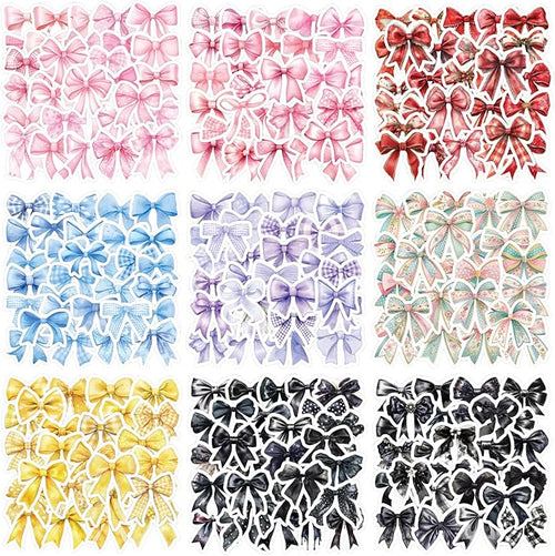 18 Sheets 7 Colors Bow Stickers, 720 PCS Cute Aesthetic Coquette Girly Decorative Stickers with 360 Designs for Crafts Scrapbooking Journaling Party Favors for Teens Women
