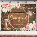 SVBright Western Cowgirl Baby Shower Backdrop 7Wx5H Rustic Country Rural Wood Board Plank Pink Floral Retro Bohemian Hat Plant Botanical Decorations Photography Background Banner Photo Booth Studio