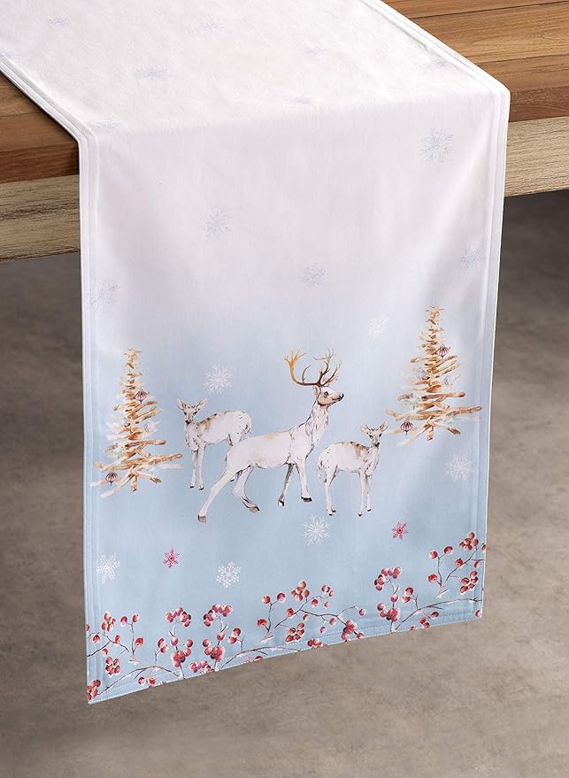 Maison d' Hermine Table Runner 100% Cotton Double Layer Table Runners 108 inches Long for Thanksgiving Christmas Decorations Home Kitchen Dining Party Wedding (Fairy Tale Forest, 14.5" x 108")