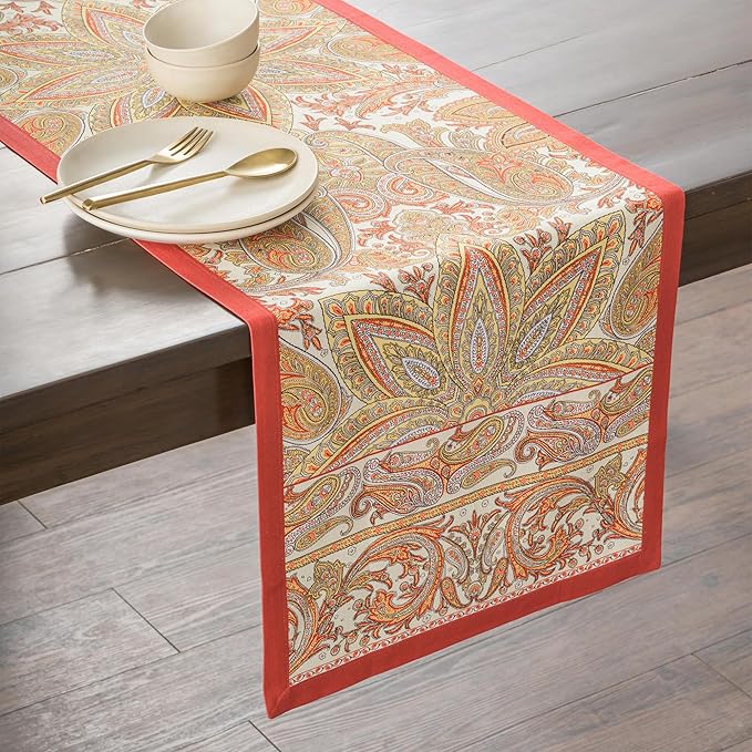 Maison d' Hermine Table Runner 100% Cotton Single Layer Table Runners 48 inches Long for Thanksgiving Christmas Decorations Home Kitchen Dining Party Wedding (Kashmir Paisley, 14.5" x 48")