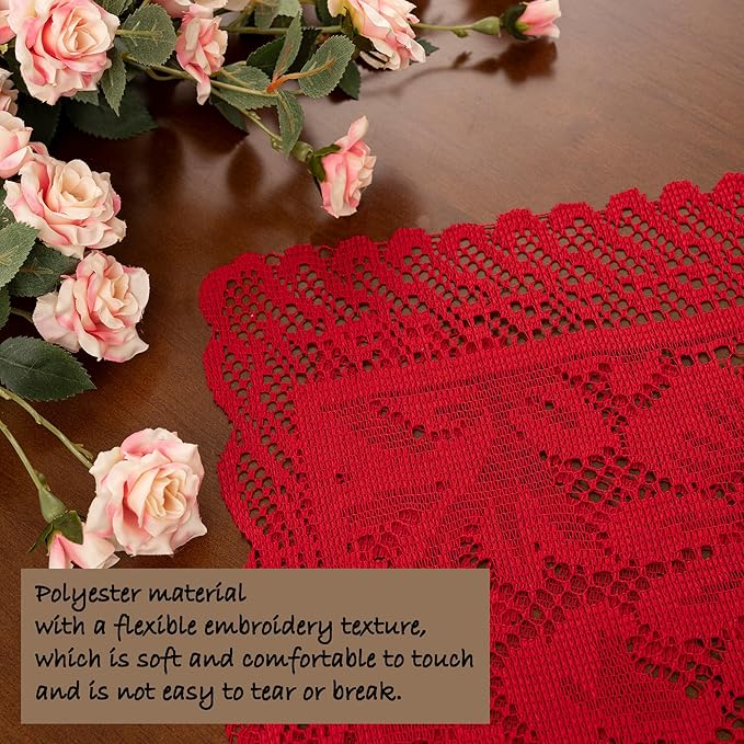 Jayla 2 Pcs Rectangle Lace Placemats for Tables Embroidered Lace Tablemats Vintage Crochet Floral Table Runner Vintage Wedding, Tea Party Decor,12x17 Inch