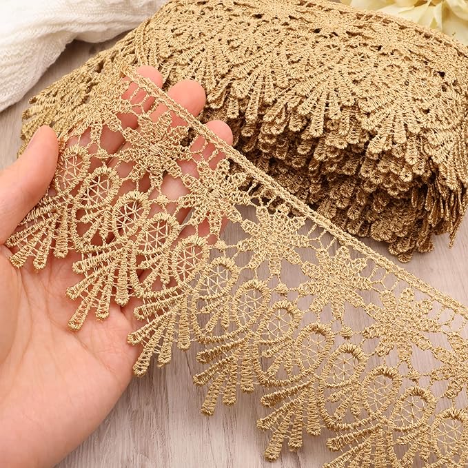 Green Lace Trim 7.5 Yards Wide Embroidered Floral Trim Edge Venise Lace Ribbon for Wedding Dress Crafting, Costume Design, DIY Apparel Embellishment, Home Decor