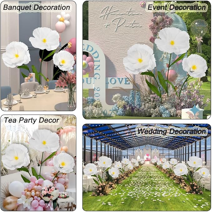 5.8 Ft Giant Artificial Flowers,Large Paper Flower,Huge Poppy Flowers Decoration for Wedding,Hotel,Office,Window Display and Home Farmhouse Decor(White)