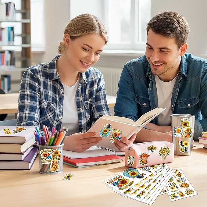 107 PCS Sunflower Stickers Pack, Floral Vinyl Waterproof Decals with Sunflowers Hummingbirds Butterflies, Gift for Teens Adults Students Birthday Christmas Laptop Water Bottle Scrapbook