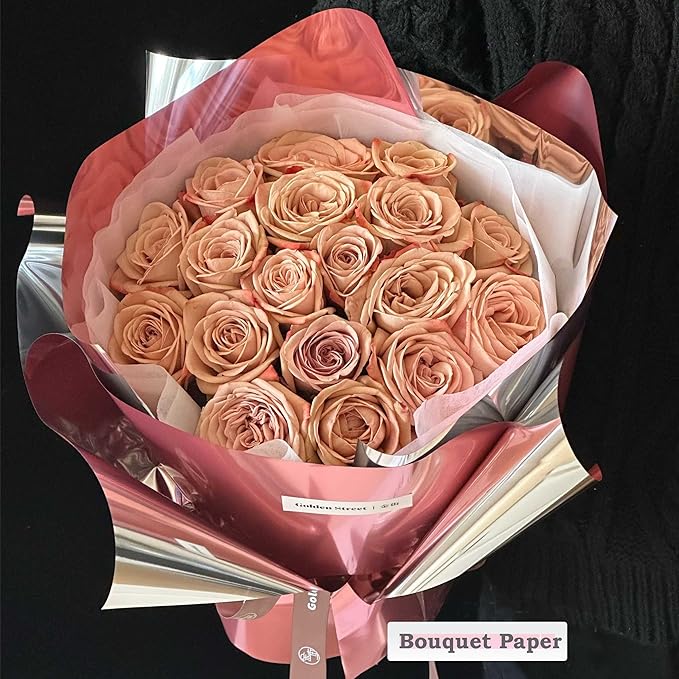 FWSA WRAPS Korean Flower Wrapping Paper Roll, Rose Gold Florist Bouquet Paper,Waterproof Gift Packaging DIY Art Crafts Christmas, Mother's Day Deco Florist Supplies 22x360 inches (Rose gold)