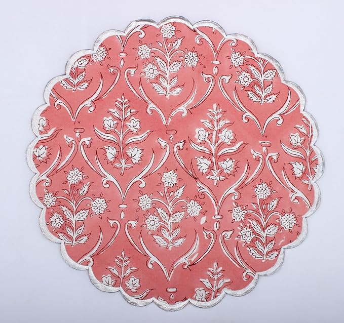 Ridhi Round Block Print Placemats Set of 4 Washable Round Placemats for Kitchen Dining Table 15 inch Round Indoor Cotton Fabric Table Mats