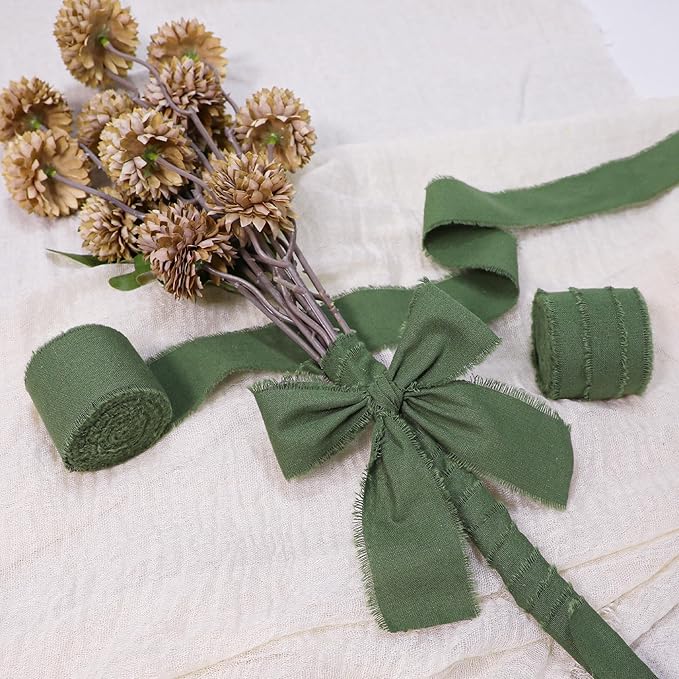 Hunter Green Ribbon 1-1/2 x 15 Yards Handmade Cotton Frayed Fringe Fabric Ribbons for Crafts Flower Bouquets Wedding Christmas Tree Home DIY Decor