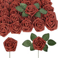 Artificial Flowers,50PCS Fake Red Roses 2.76" Glitter Foam Roses Artificial Flowers for Wedding Christmas DIY Wreath Home Table Floral Arrangement(Red)