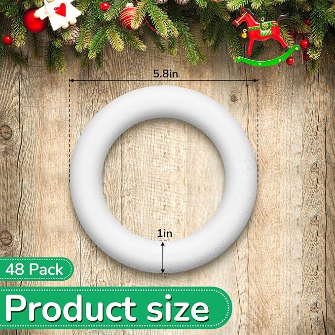 Juexica 48 Pcs 6 Inch Foam Wreath Forms for Crafts Foam Circles Ring Small Wreath Polystyrene Ring for Wedding Home Flower Projects DIY Arts Crafts Supplies Christmas Decorations