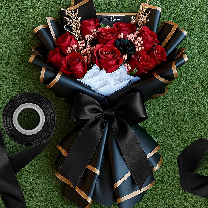 Fullive 1 1/2 Inch Black Ribbon, 30 Yards Black Ribbon for Gift Wrapping, Solid Polyester Satin Halloween Ribbons for Graduate Halloween Decorations DIY Hair Bows Floral Arrangements Wrapping Bouquet