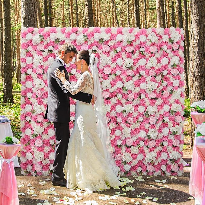 Flower Wall Backdrop 9pcs 16.5x16.5 Inch Flower Wall Decor Artificial Floral Wall Panel Ideal for Wedding Celebrations, Festive Party Birthday Backdrops and Elegant Home Decor
