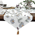 Tache Ivory Floral Table Runner Yellow Daisies Ladybugs Woven - Long Vintage Tapestry Kitchen Dining Dinner Linens Cloth - 13 x 90 inches