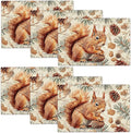Squirrel Placemats Set of 6 Pine Cone Branch Fall Autumn Watercolor Table Mats Washable Place Mats for Home Party Indoor Kitchen Dining Table Decoration 12x18 Inch