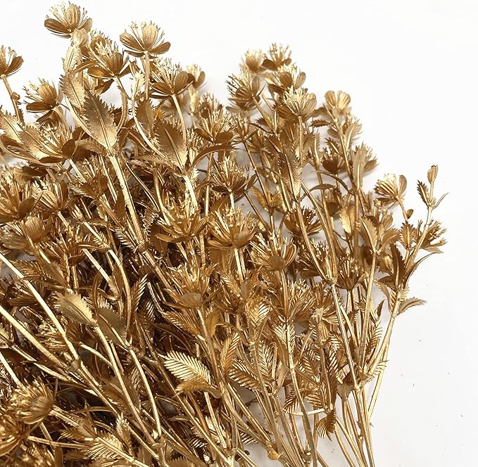 PASYOU Fake Plants Decoration for Christmas, Artificial Flowers Golden Plastic Leaves Grass Faux Outdoor Indoor Home Garden Party Room Bedroom Office Wedding Table Centerpiece DIY Decor, Gold 2 Pack