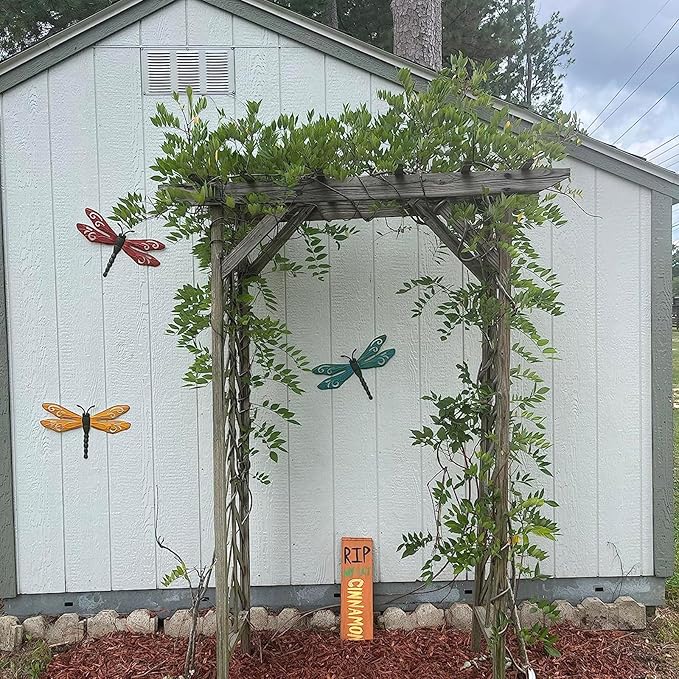 Scwhousi Metal Dragonfly Wall Decor Outdoor Garden Fence Art,Hanging Decorations for Living Room, Bedroom, 3 Pack
