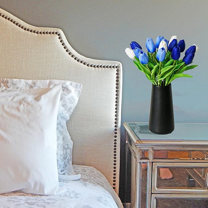 Mandy's Artificial Tulips 20 Stems Shades of Blue PU Faux Flowers for Thanksgiving and Christmas Decorations Wedding Home Decor 13.5 Inch
