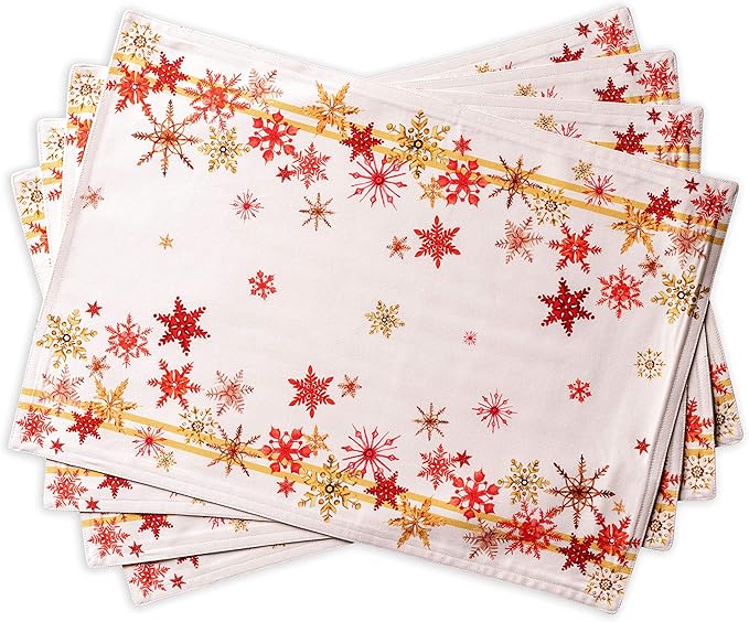 Maison d' Hermine Placemats Set of 4 100% Cotton Washable Cloth Place Mats, Reusable Table Mats for Thanksgiving Christmas Decorations Kitchen Dining Party Wedding Restaurant (Crystal Star, 13" x 19")