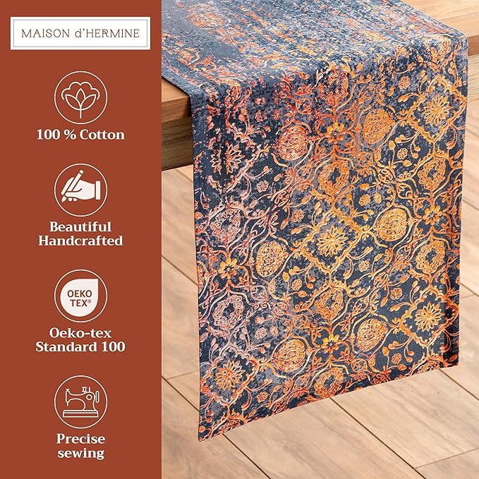 Maison d' Hermine Table Runner 100% Cotton Single Layer Table Runners 72 inches Long for Thanksgiving Christmas Decorations Home Kitchen Dining Party Wedding (Imperfection, 14.5" x 72")