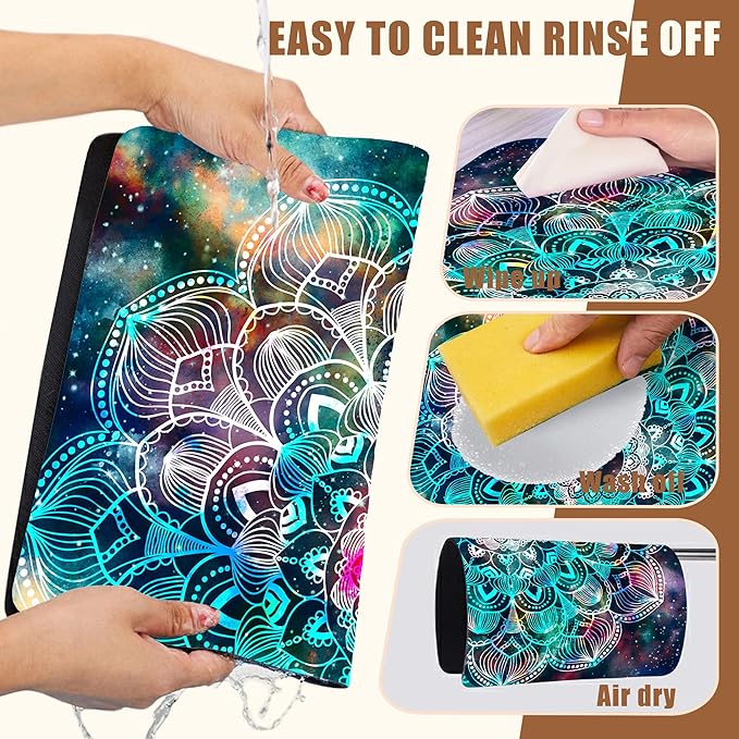 Abstract Mandala Galaxy Star Dish Drying Mat for Kitchen Counter Coffee Bar Mat Hide Stain Absorbent Rubber Backed Coffee Maker Espresso Machine Accessories 11.8 x 19.7 Inch