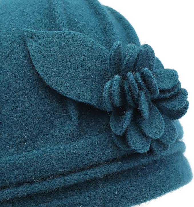 ZLYC Women Wool Cloche Bucket Hat 1920s Vintage Dress Winter Hats with Flower Accent