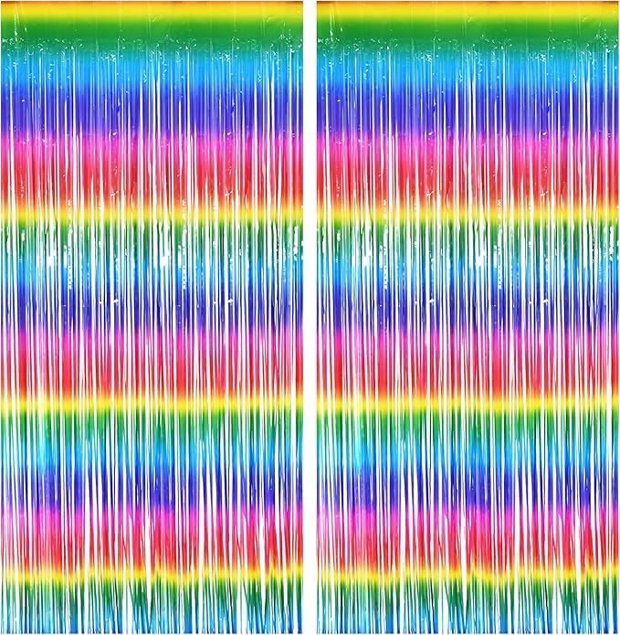 BRAVESHINE Tinsel Foil Curtains - 2 Pack Colorful Party Streamers Fringe Backdrop for Christmas/New Years/Doorway/80s/90s/Dance/Bachelorette/Engagement/Rainbows-theme/Candy/Kids Birthdays Decorations