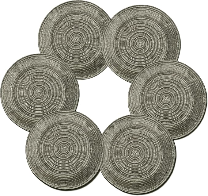 Youyi Better Lifes Round Braided Placemats Set of 6 Colorful Washable Durable Placemats Non-Slip 15 Inch Ivory-Linen Woven Table Mats for Dining Tables Holiday Party Decoration