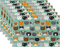 Cute Cat Placemats Set of 6, Waterproof Non-Slip Washable Table Mats Set for Kitchen Dining Holiday Party Wedding Decor 12x18 Inch
