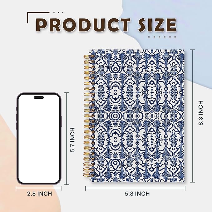 VIIJJUE Blue and White Porcelain Notebook Journal, Blue Flowers Notebooks for Note Taking, Hardcover Spiral Journal 5.5x8.3 Inch