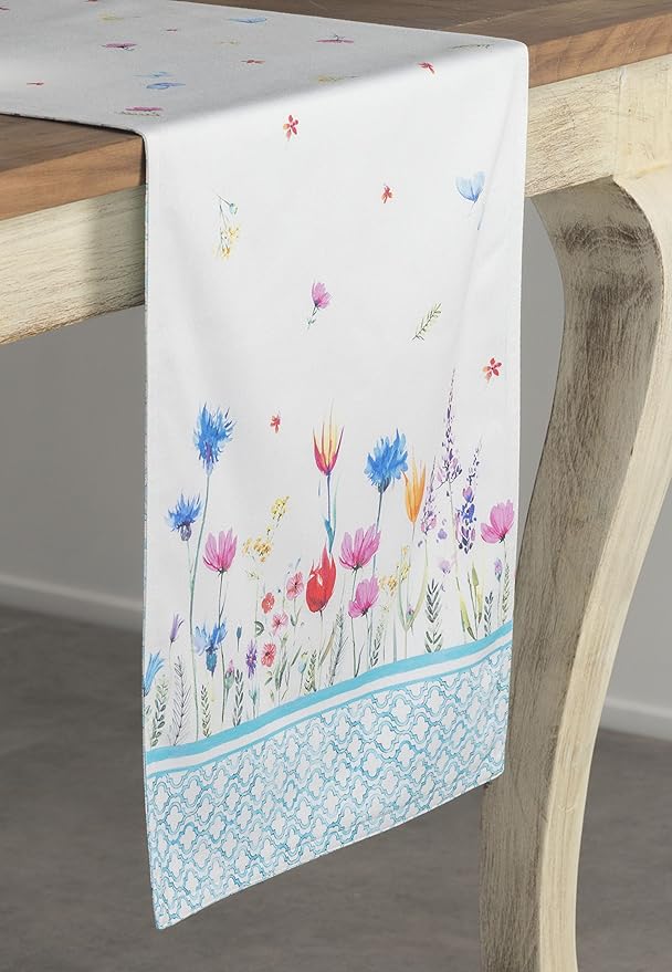 Maison d' Hermine Table Runner 100% Cotton Double Layer Table Runners 72 inches Long Decorative for Home Kitchen Dining Party Wedding Bridal Shower Spring Summer (Flower in The Field, 14.50" x 72")